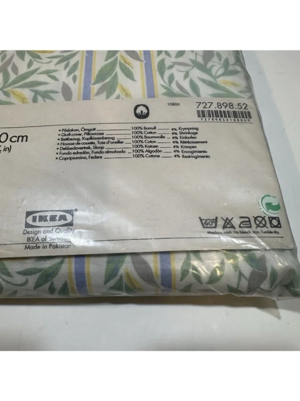 Vintage IKEA Belinda Duvet Cover Set Green Leaf Floral Cotton Twin NOS